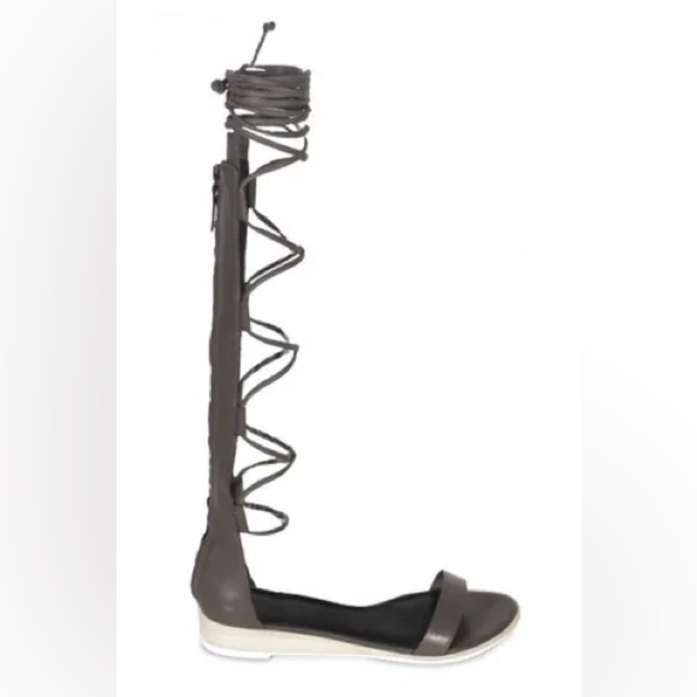 Tibi Beacher Storm Grey Gray Wedge Strappy Knee HIgh Gladiator Sandals